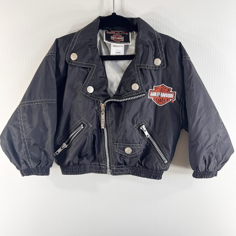 Harley Davidson Jacket Baby Boy Size 24 Months Black Zipper Nylon Lightweight - Picture 1 of 8